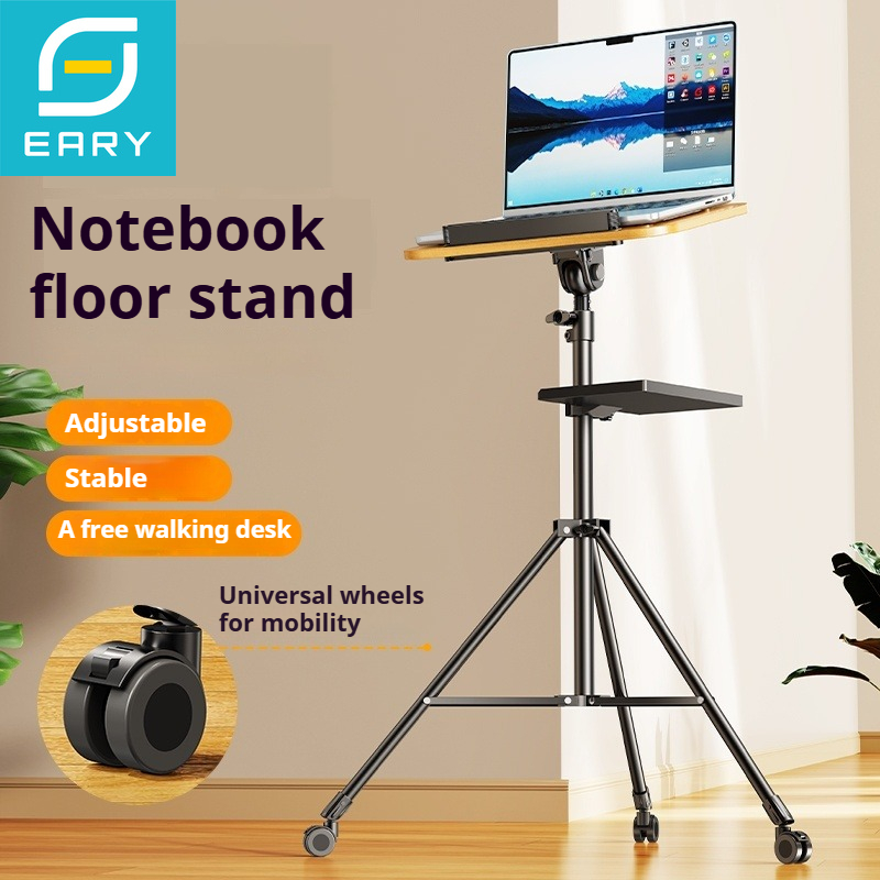 Projector Floor Stand Tripod Adjustable - 木製ノートパソコン三脚、ホイール付きプロジェクターホルダー、フロアスタンド、高さ調節可能（63cm）、オフィス、家庭、ステージ、スタジオ用トレイ付き