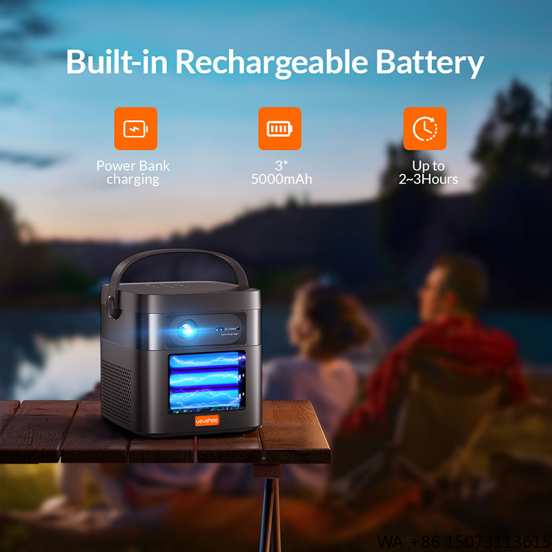 Mini Portable Projector Rechargeable Battery - 150000mAhバッテリー搭載ミニポータブルプロジェクター、GTV 1080P 4K DLP充電式ハンドル付き