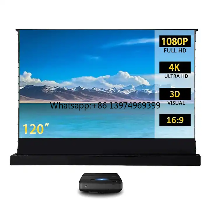 Projector Screen 120 Inch Motorized Ambient - 120インチ、高解像度、16:9、レーザーUSTプロジェクター用、周囲光を遮断するスクリーン、電動昇降式、ブラッククリスタル生地