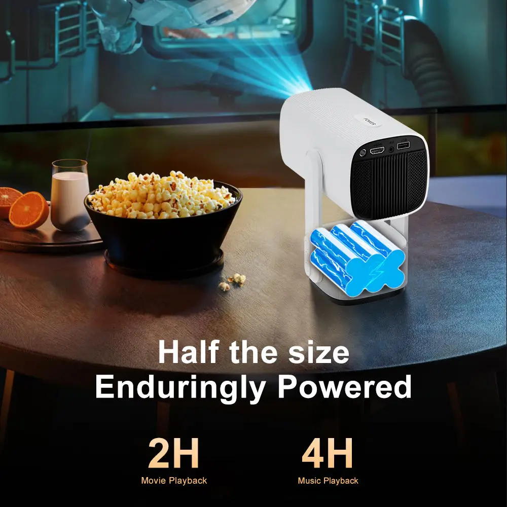 ミニプロジェクター 充電式バッテリー搭載 1080P スマー - Mini Portable Projector Rechargeable Battery のレビューと価格
