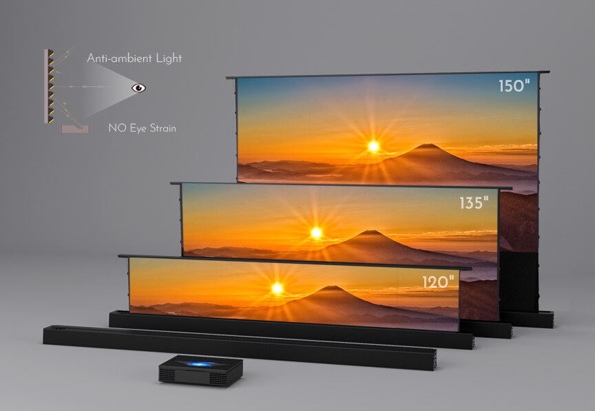 R 110インチ電動テンションフロア昇降式UST ALR T - Ultra Short Throw Laser Projector 4K のレビューと価格