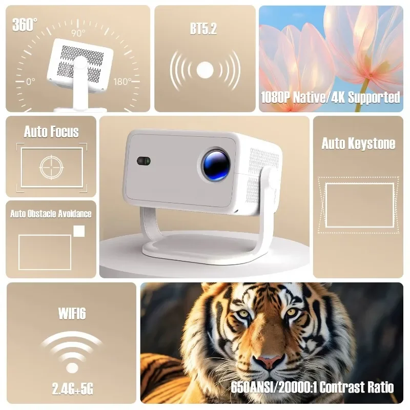 650ANSIスマートL018プロジェクター 4K 1080 - 4K Smart Projector Android 11 Wifi 6 のレビューと価格