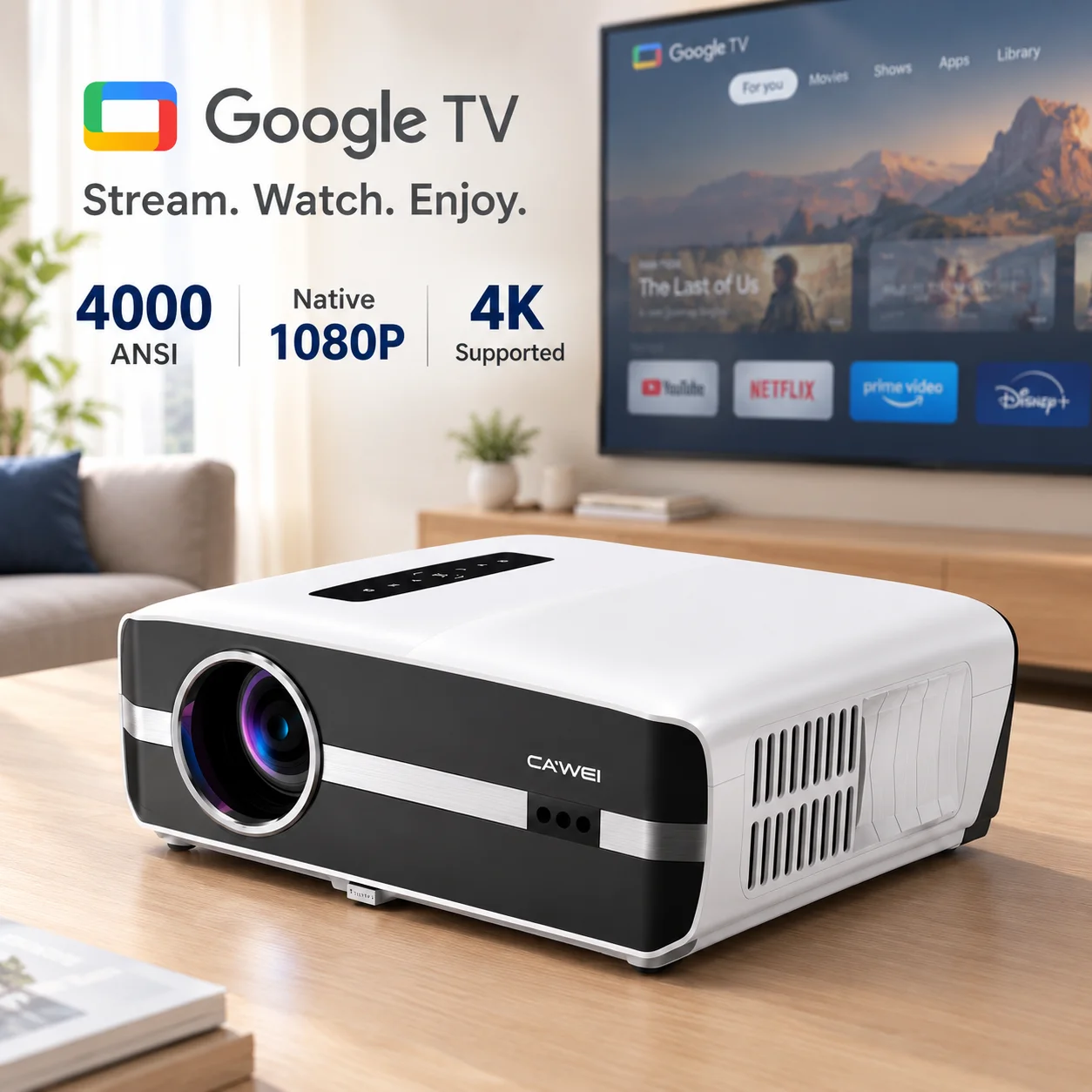 新A9S 4K 4000ANSIプロジェクター、Google - Auto Focus Keystone Correction Projector のレビューと価格